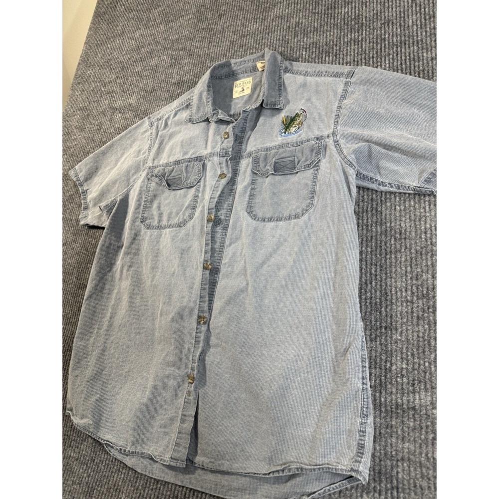 RedHead Men's Gray Chambray Short Sleeve Button-Up Cotton Shirt Fish L - Picture 5 of 8